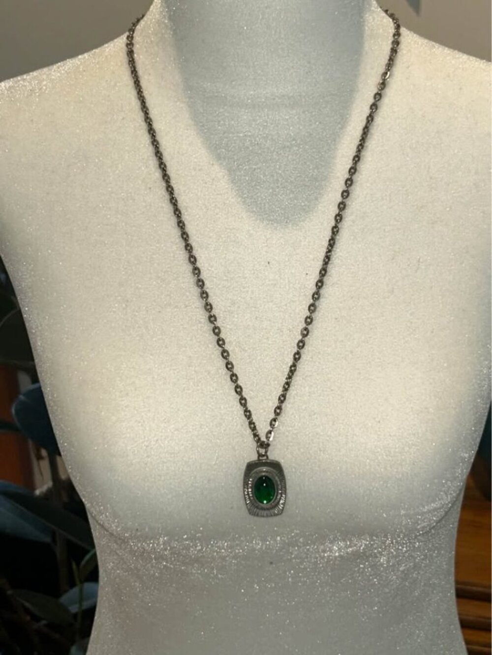 Vintage pewter Jorgen Jensen pendant necklace green cabochon 260 A
